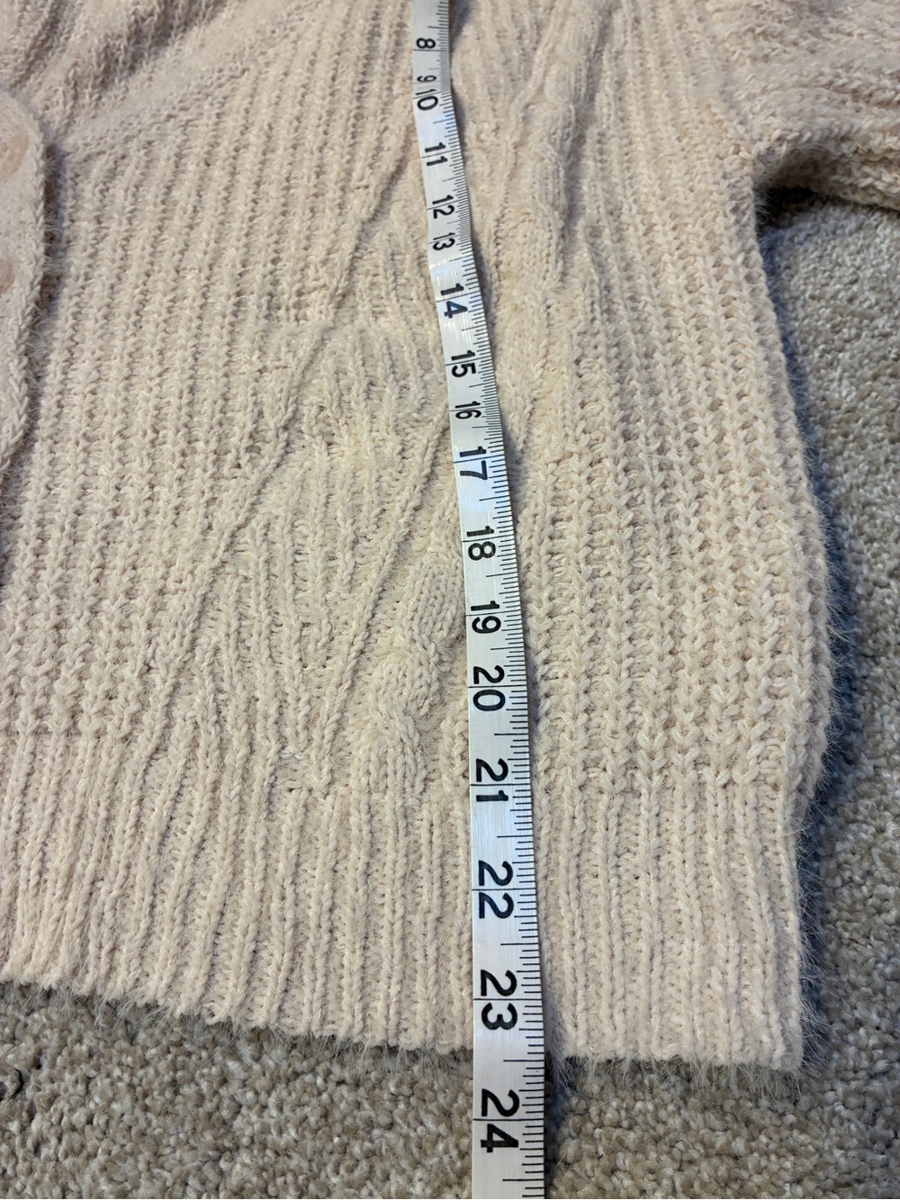 Miracle Cream Fuzzy V-Neck Button Front Cardigan - Picture 4 of 4